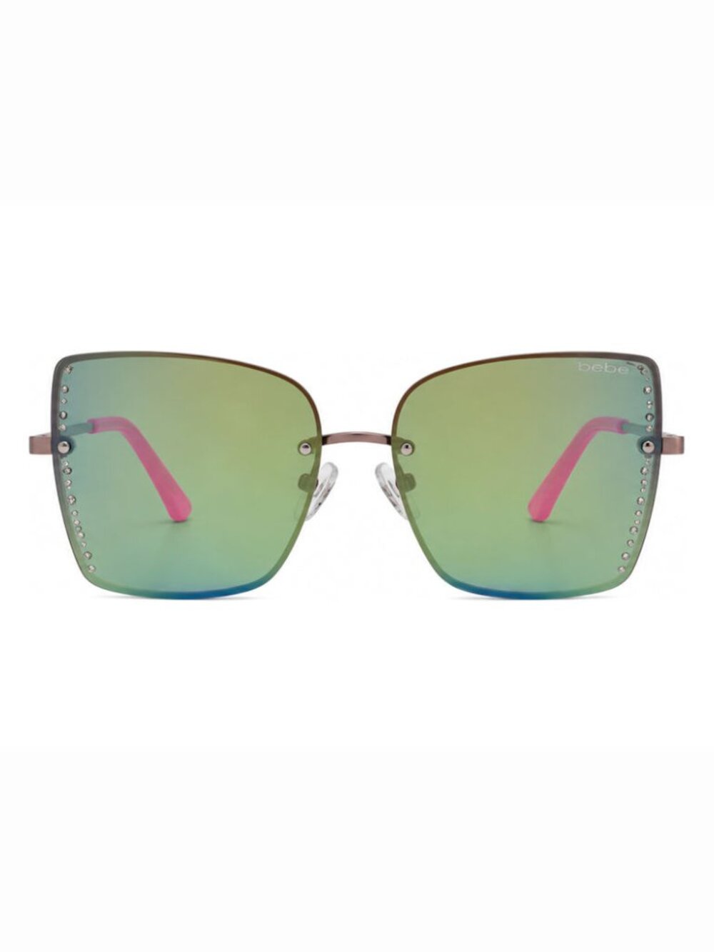 BEBE BBOP-1032CE-691 Women's Shiny Pink Square Frame / Green Lenses Sunglasses